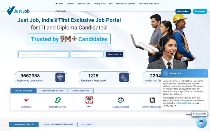 Screenshot of justjob.co.in