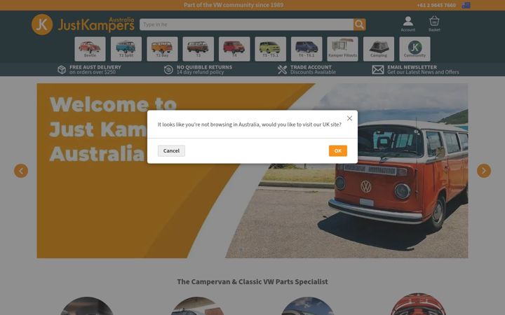 Screenshot of justkampers.com.au