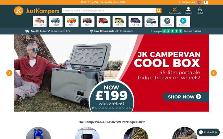 Snímek obrazovky justkampers.ie