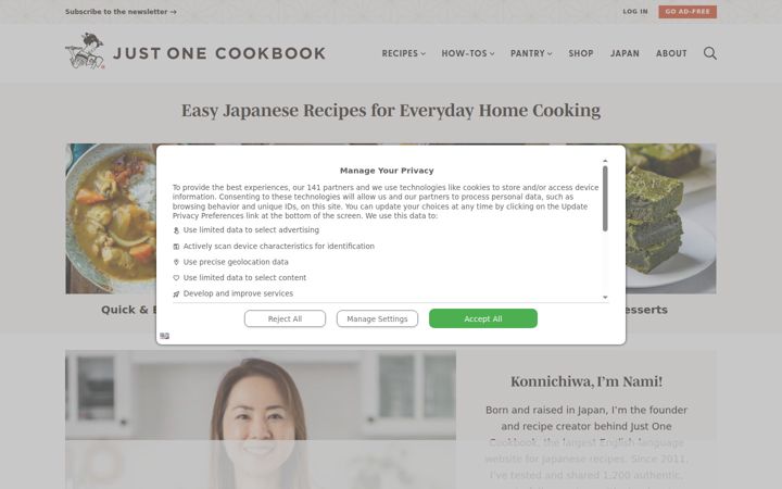 Skärmbild av justonecookbook.com