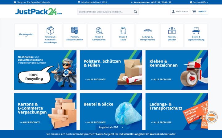 Screenshot of justpack24.com
