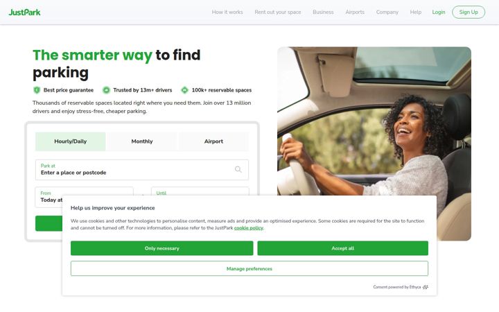 Kuvakaappaus sivustosta justpark.com