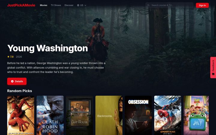 Screenshot of justpickamovie.net