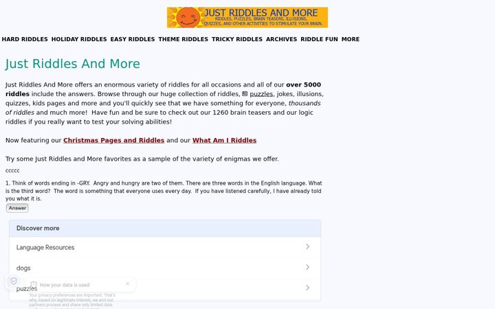 Screenshot of justriddlesandmore.com