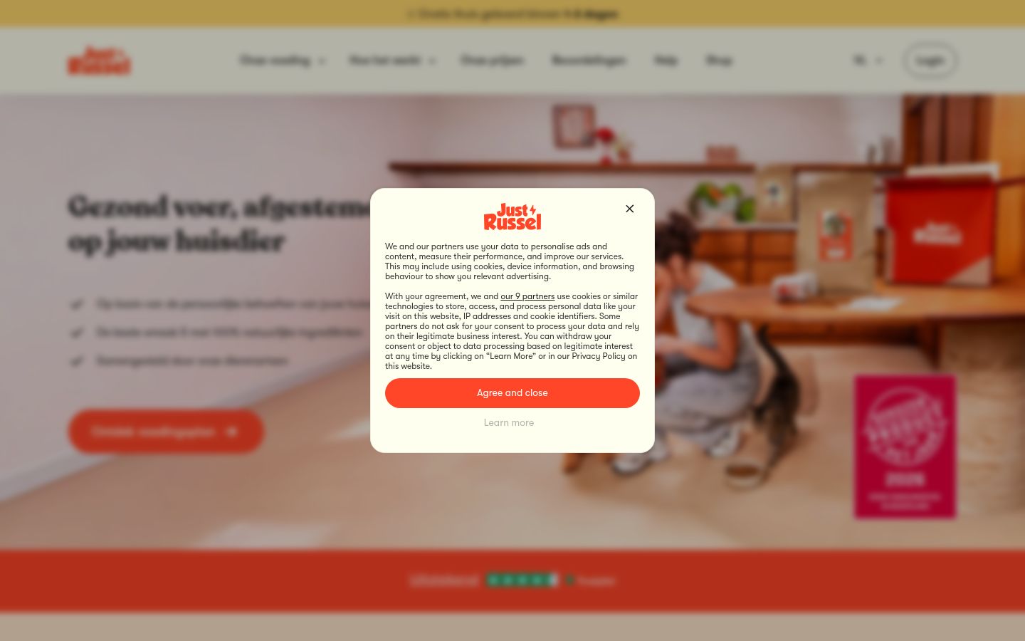 Skjermbilde av samtykkebanneret slik det vises før noen interaksjon