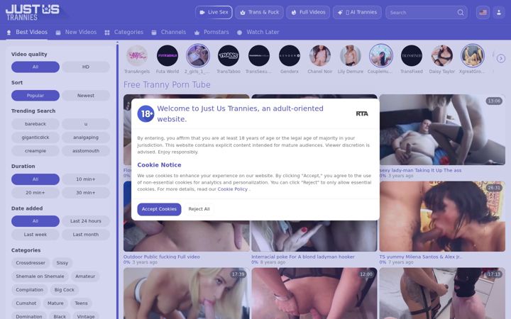 Screenshot of justustrannies.com