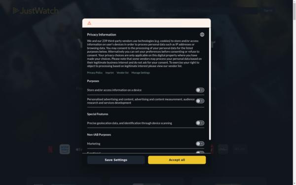 Screenshot of justwatch.com