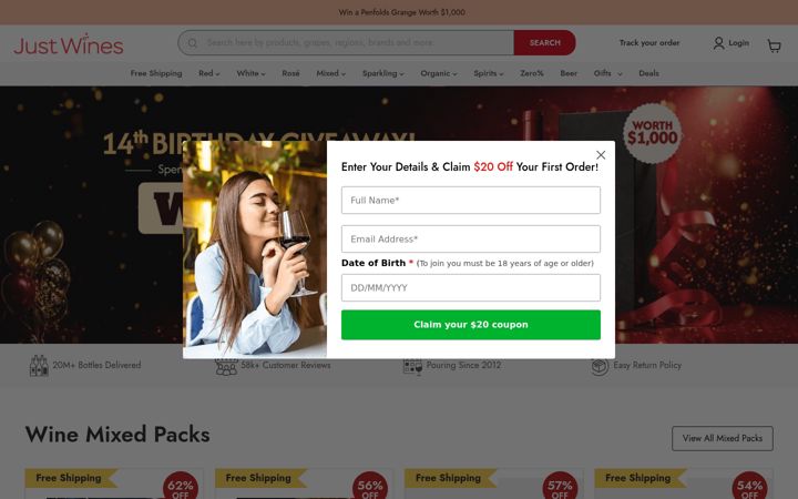 Screenshot of justwines.com.au