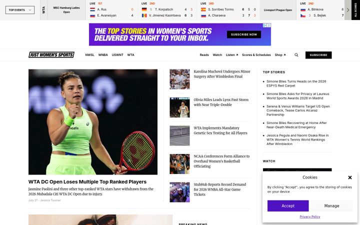 Screenshot of justwomenssports.com