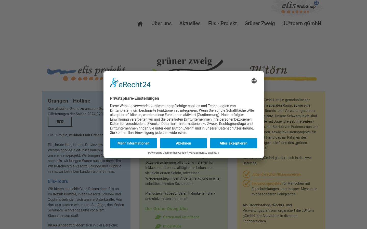 Ekrānuzņēmums ar piekrišanas baneri, kas tika rādīts pirms jebkādas mijiedarbības