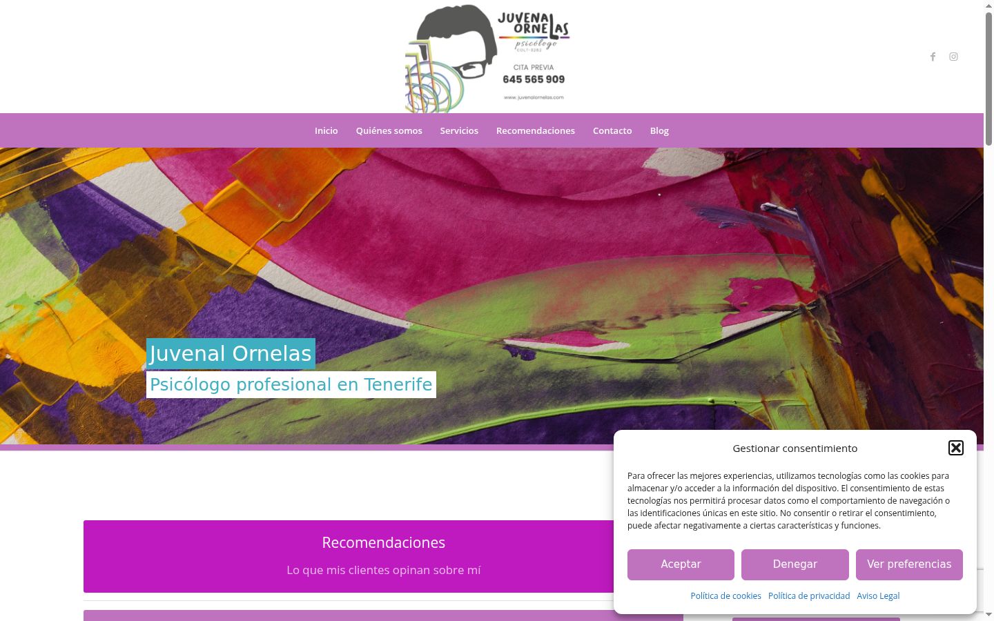 Captura de ecrã do banner de consentimento apresentado antes de qualquer interação