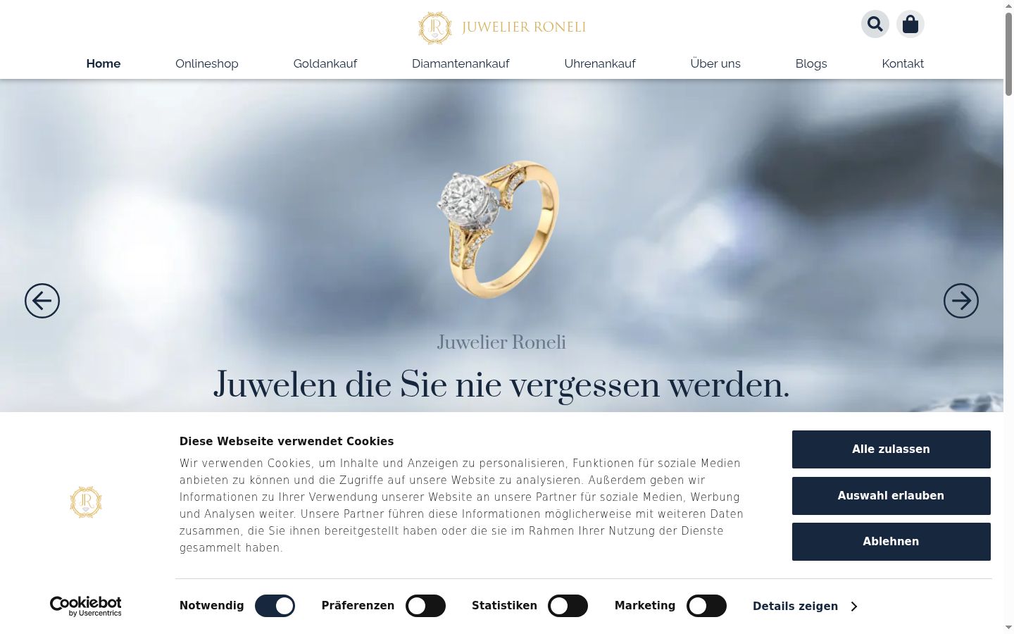 Screenshot del banner di consenso mostrato prima di qualsiasi interazione
