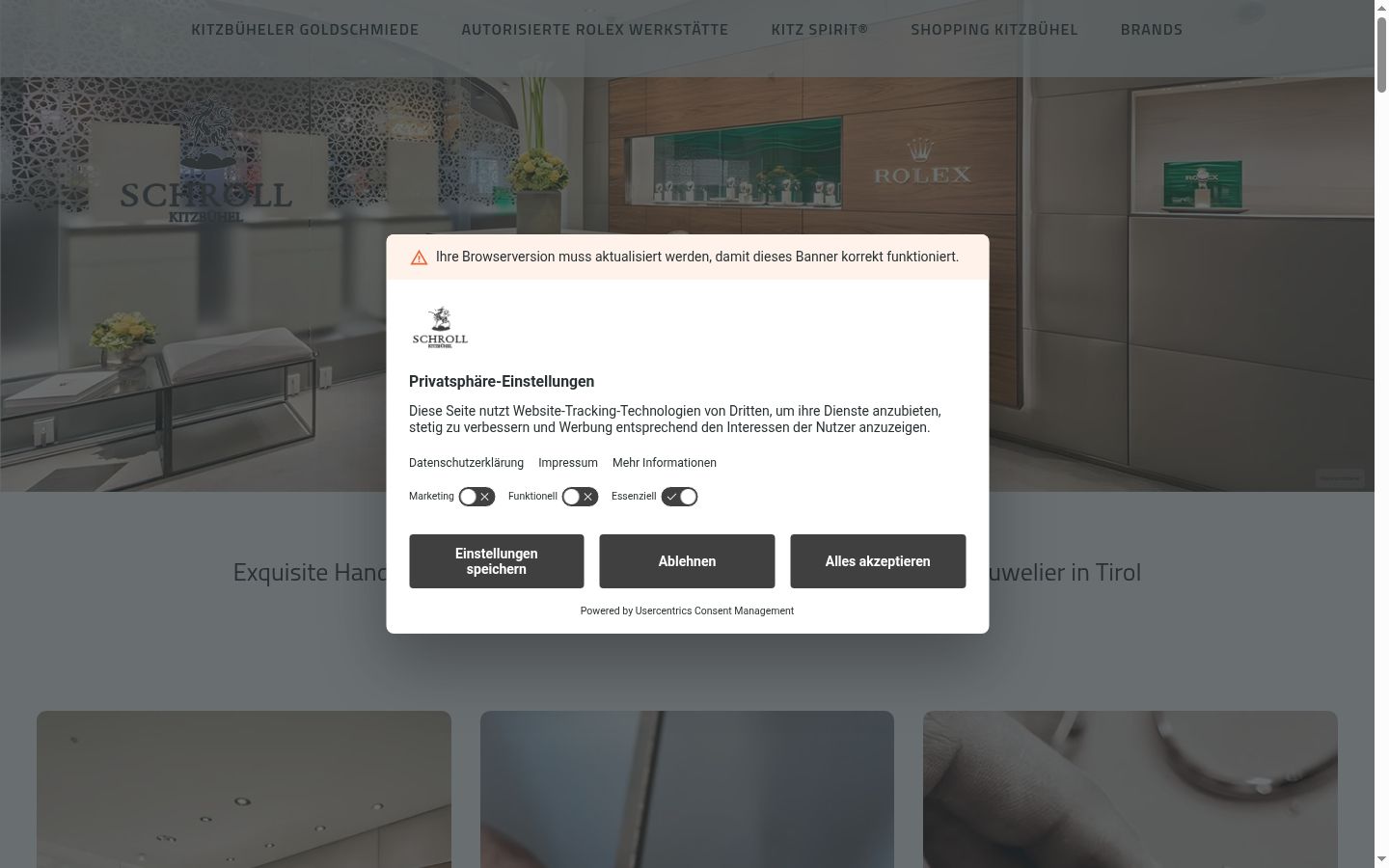 Screenshot of the consent banner shown before any interaction