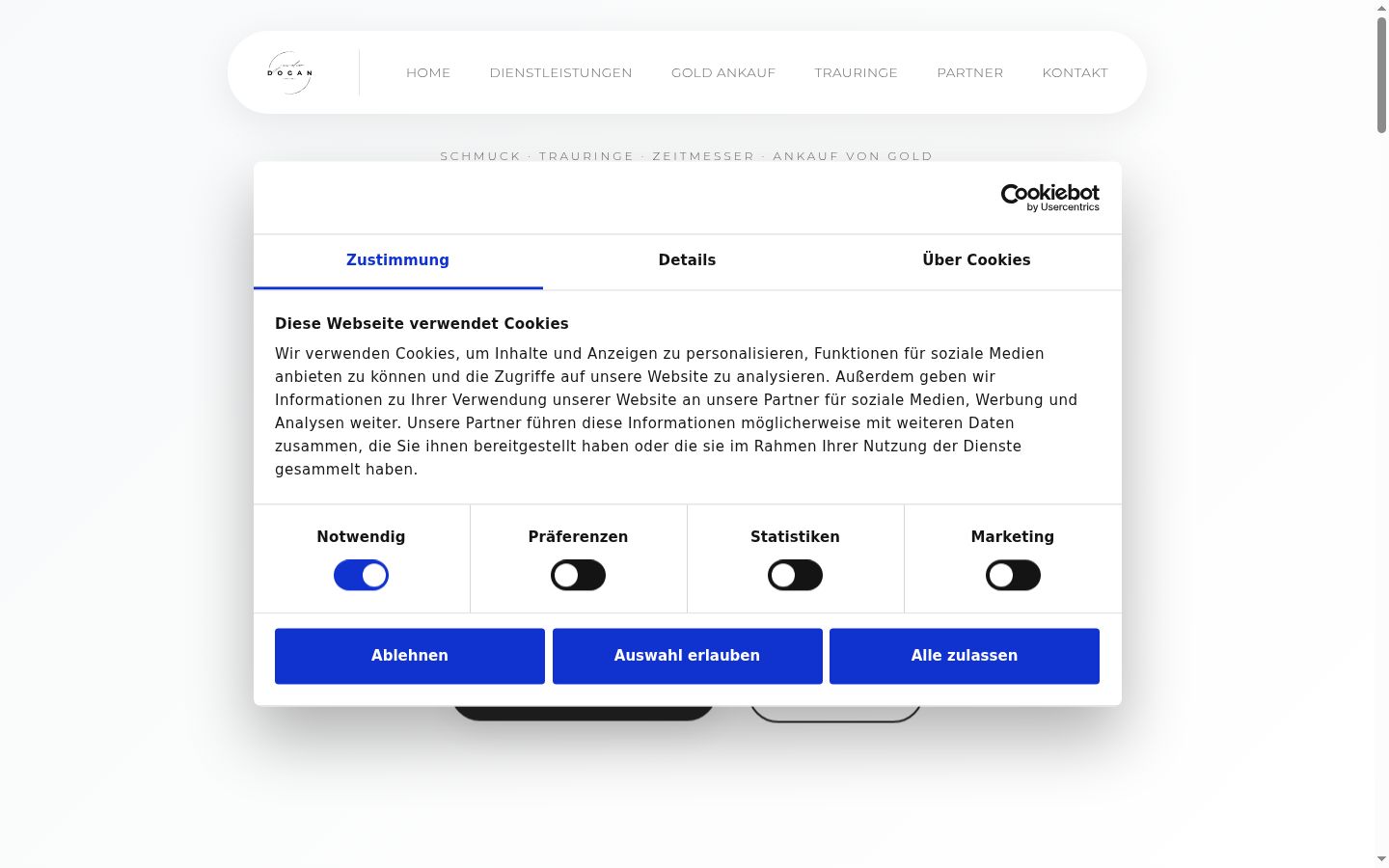 Screenshot del banner di consenso mostrato prima di qualsiasi interazione