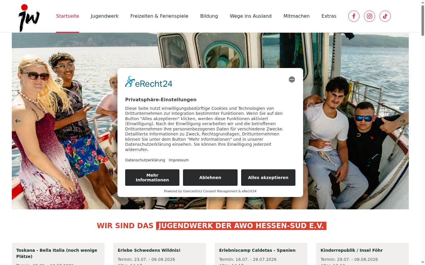 Screenshot des Einwilligungsbanners vor jeglicher Interaktion