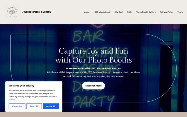 Screenshot of jwcbespokeevents.co.uk