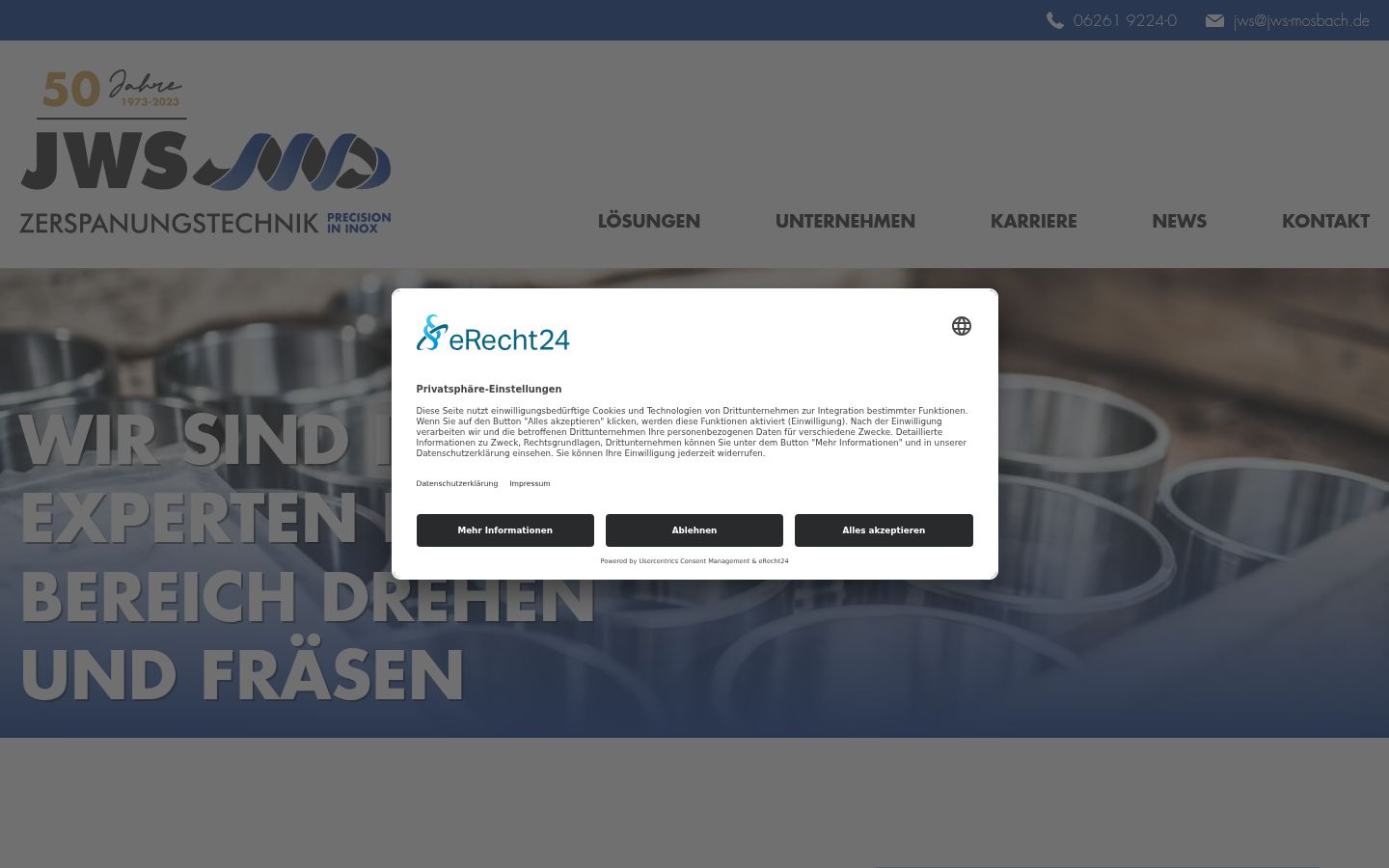 Screenshot des Einwilligungsbanners vor jeglicher Interaktion