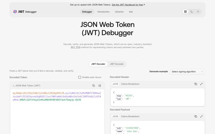 Skærmbillede af jwt.io