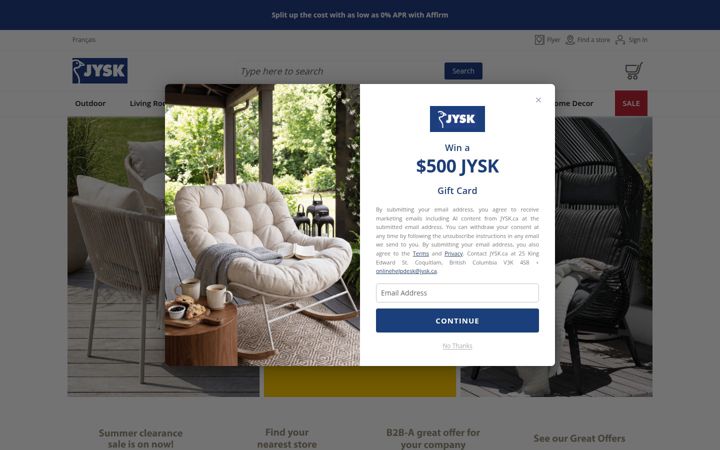 Ekrano kopija jysk.ca