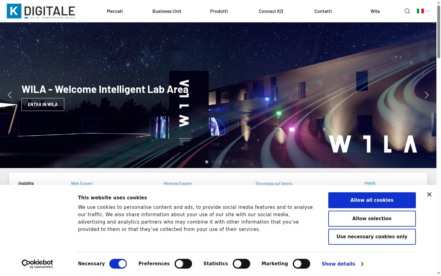 Screenshot del banner di consenso mostrato prima di qualsiasi interazione