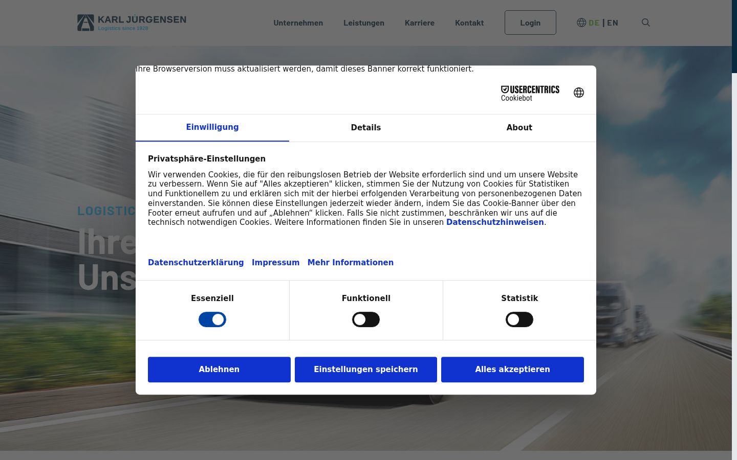 Capture d'écran de la bannière de consentement affichée avant toute interaction