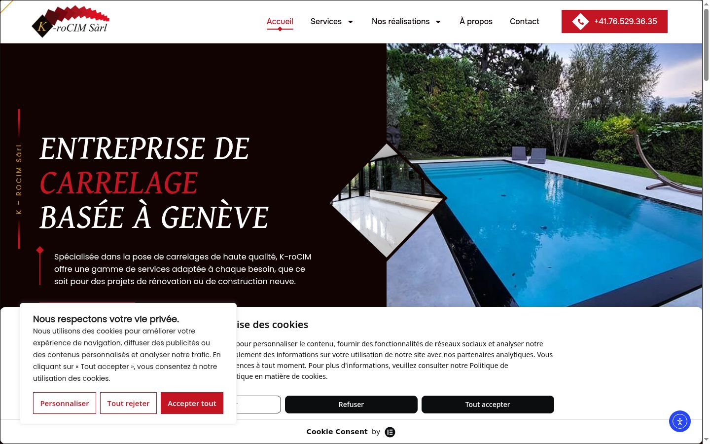 Capture d'écran de la bannière de consentement affichée avant toute interaction