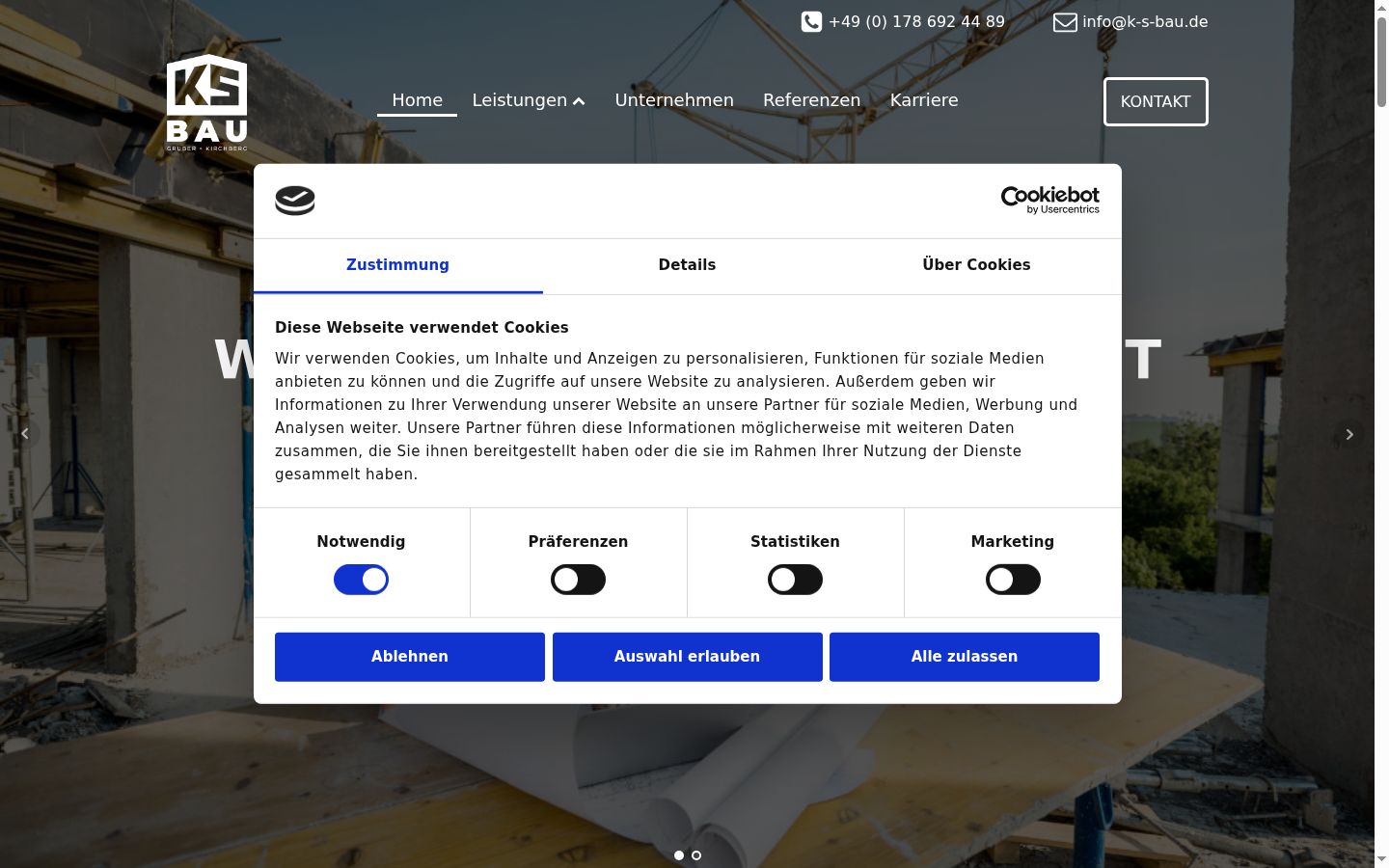 Screenshot des Einwilligungsbanners vor jeglicher Interaktion