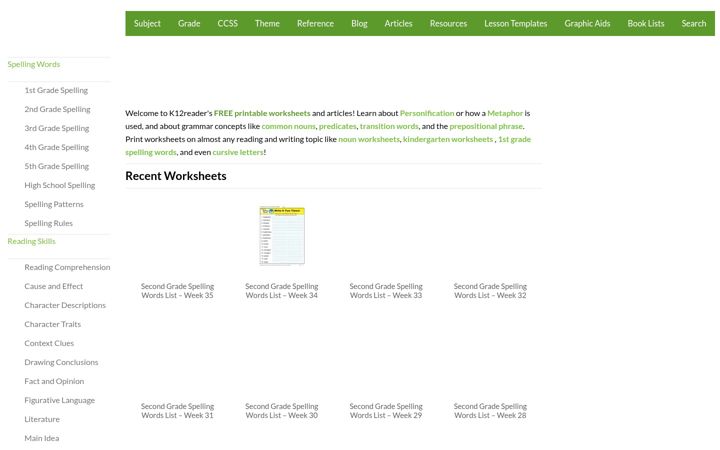 Skärmbild av k12reader.com