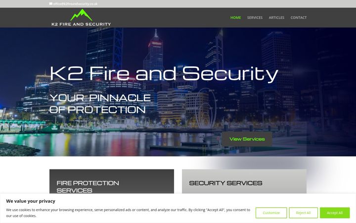 Screenshot of k2fireandsecurity.co.uk