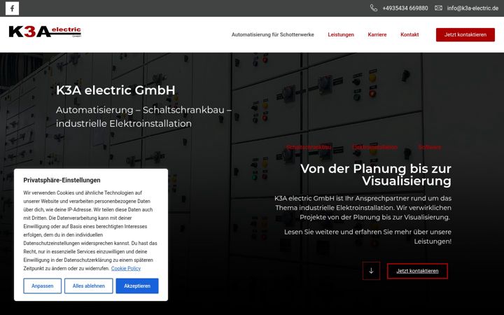 Screenshot of k3a-electric.de