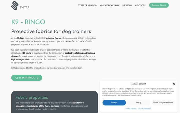 Screenshot of k9-fabrics.com