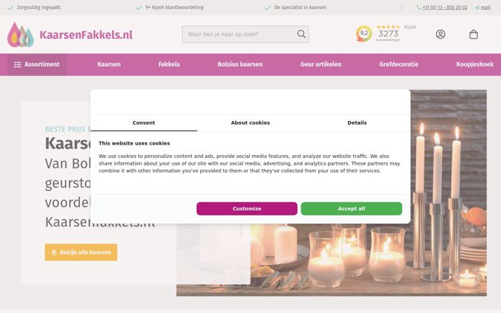 Screenshot of kaarsenfakkels.nl