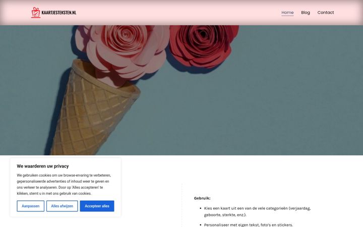 Screenshot of kaartjesteksten.nl