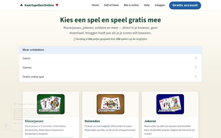 Screenshot of kaartspellen-online.nl