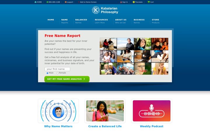 Screenshot of kabalarians.com