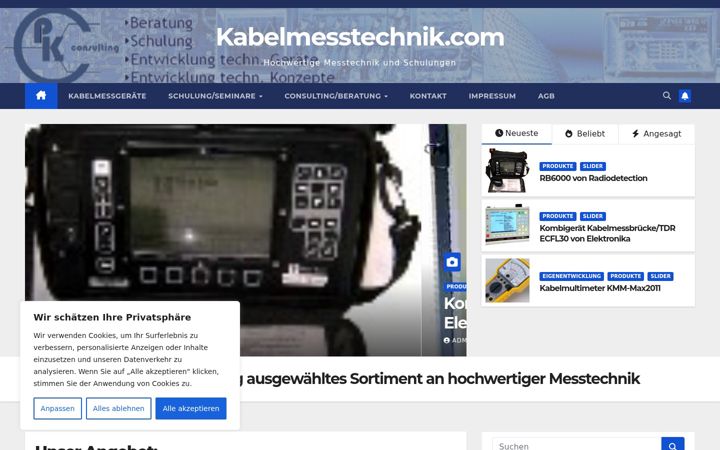 Screenshot of kabelmesstechnik.com