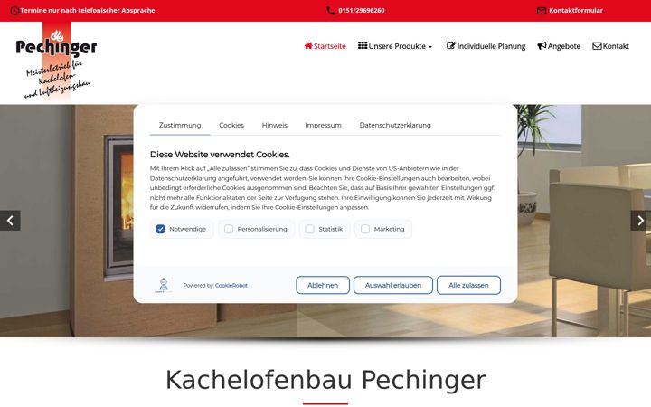 Screenshot of kachelofen-pechinger.de