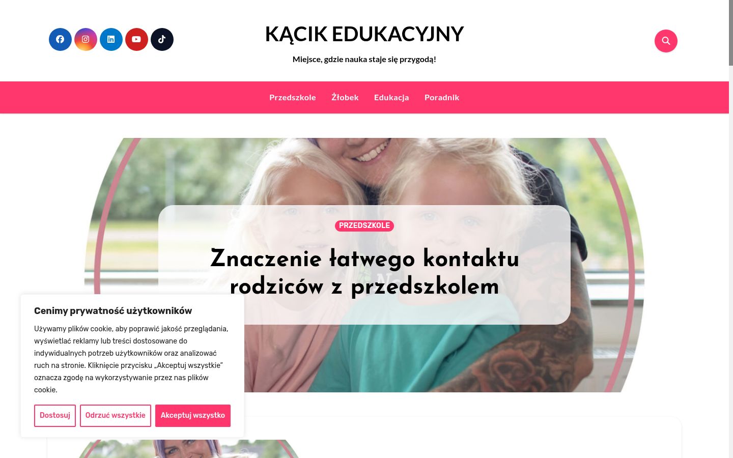 Screenshot del banner di consenso mostrato prima di qualsiasi interazione