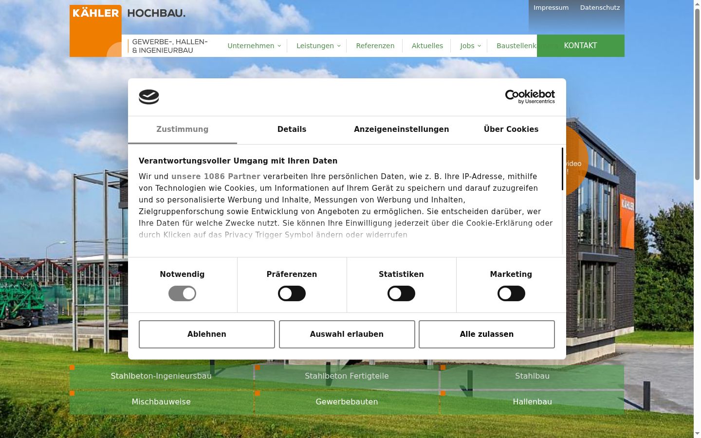 Screenshot des Einwilligungsbanners vor jeglicher Interaktion