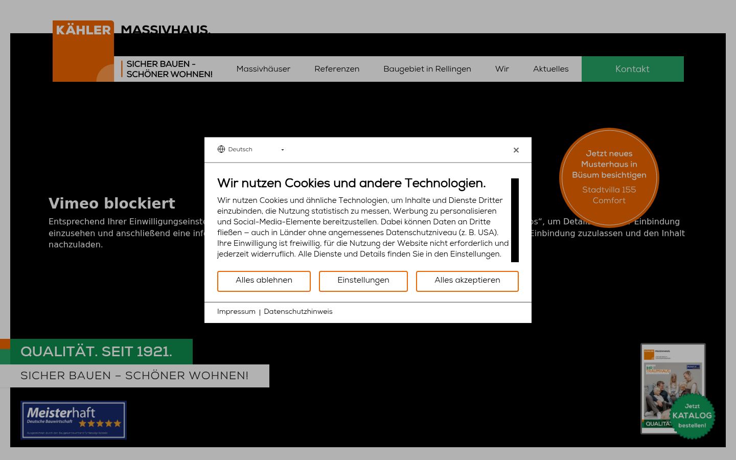 Screenshot del banner di consenso mostrato prima di qualsiasi interazione
