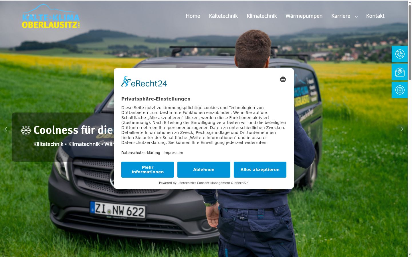 Screenshot des Einwilligungsbanners vor jeglicher Interaktion