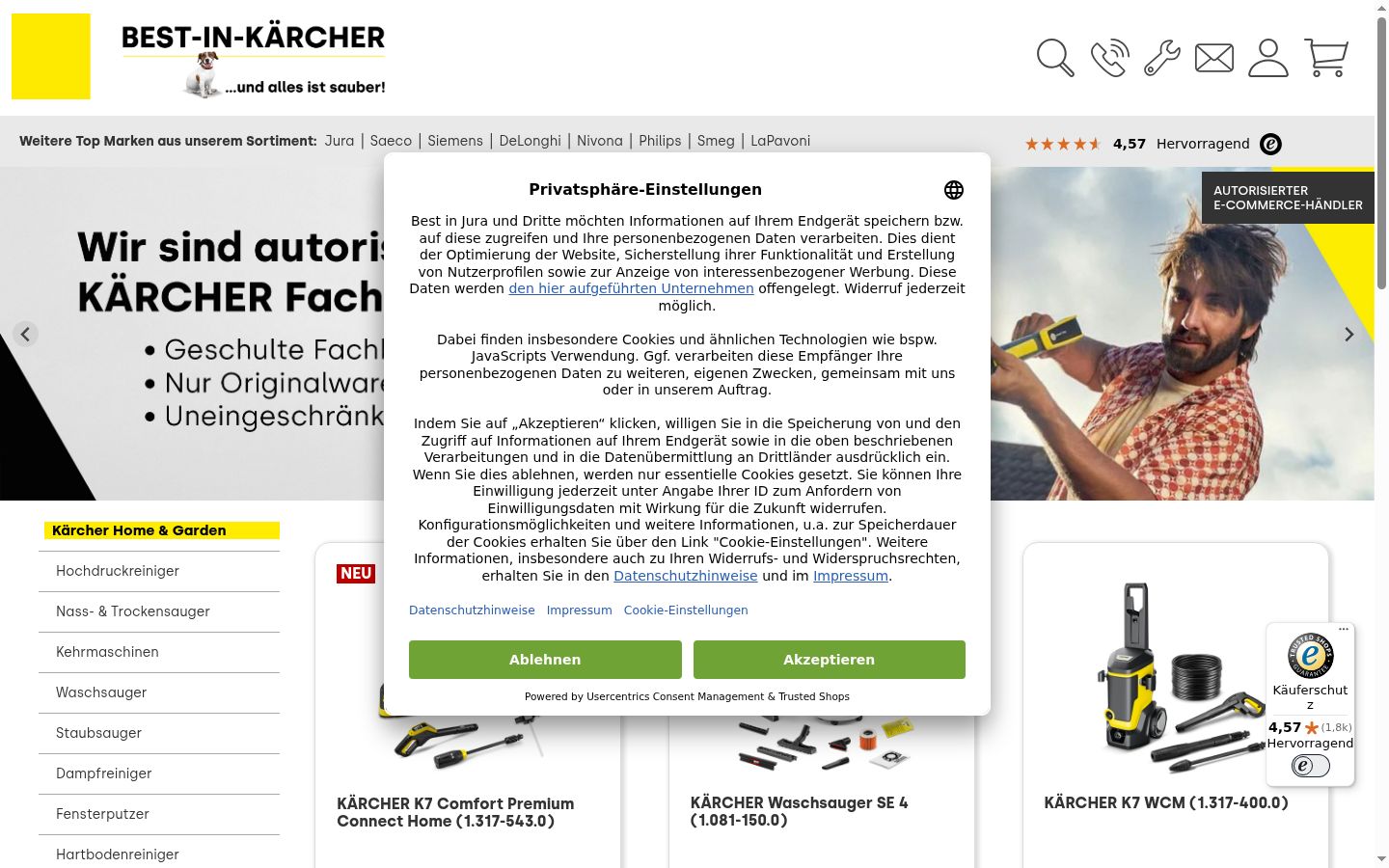Screenshot des Einwilligungsbanners vor jeglicher Interaktion