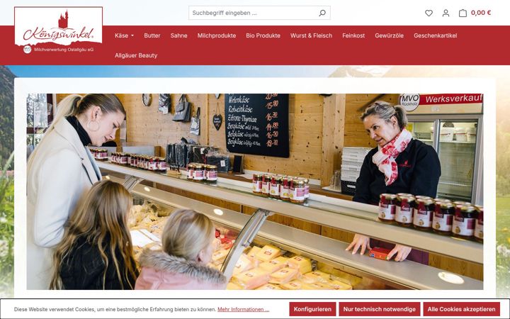 Screenshot of kaese-shop-allgaeu.de