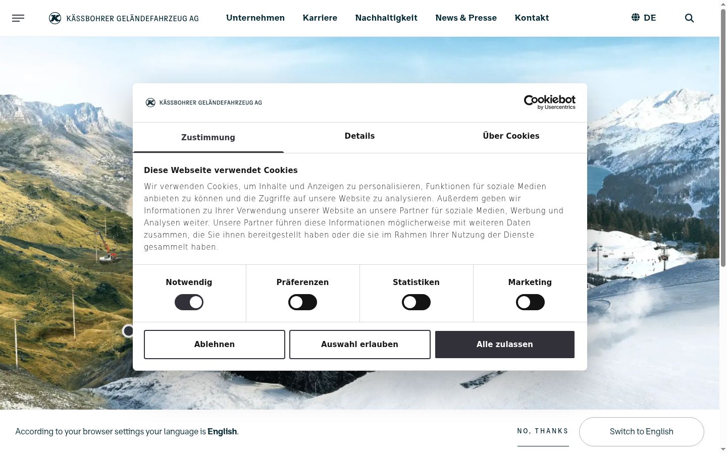 Captura de ecrã do banner de consentimento apresentado antes de qualquer interação