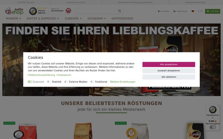 Screenshot of kaffee-eshop.at