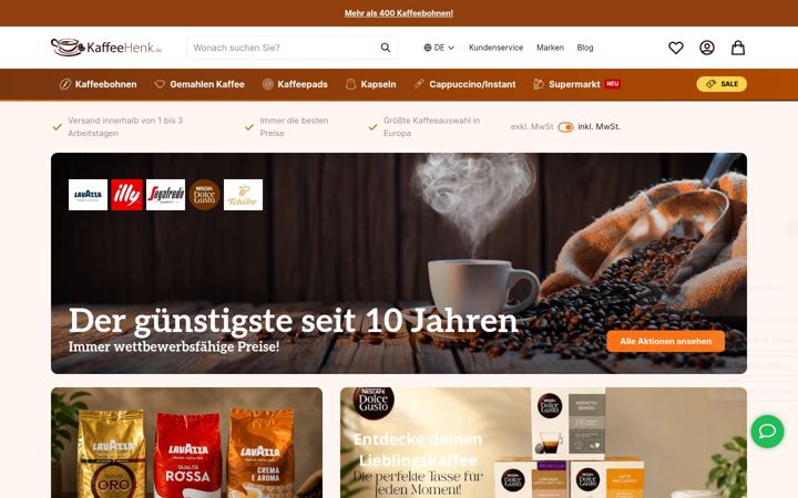 Screenshot of kaffeehenk.de