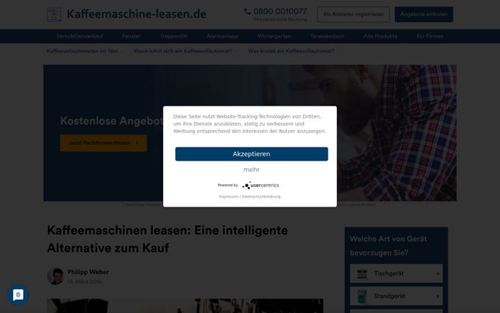 Screenshot of kaffeemaschine-leasen.de