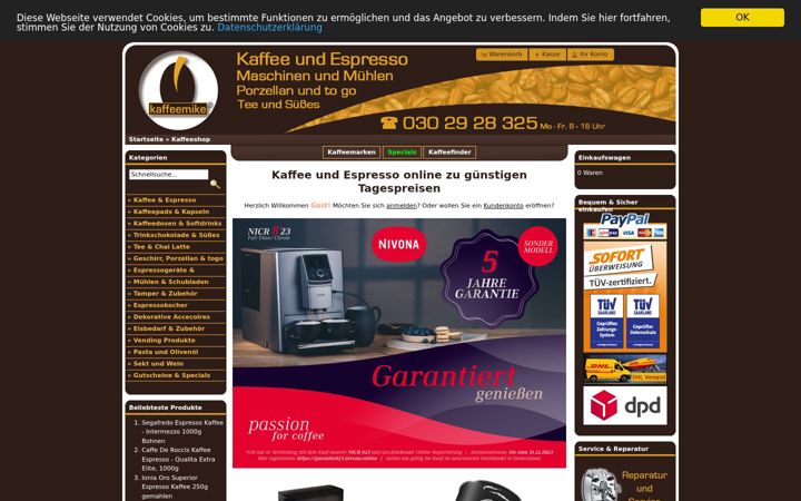 Screenshot of kaffeemike.de