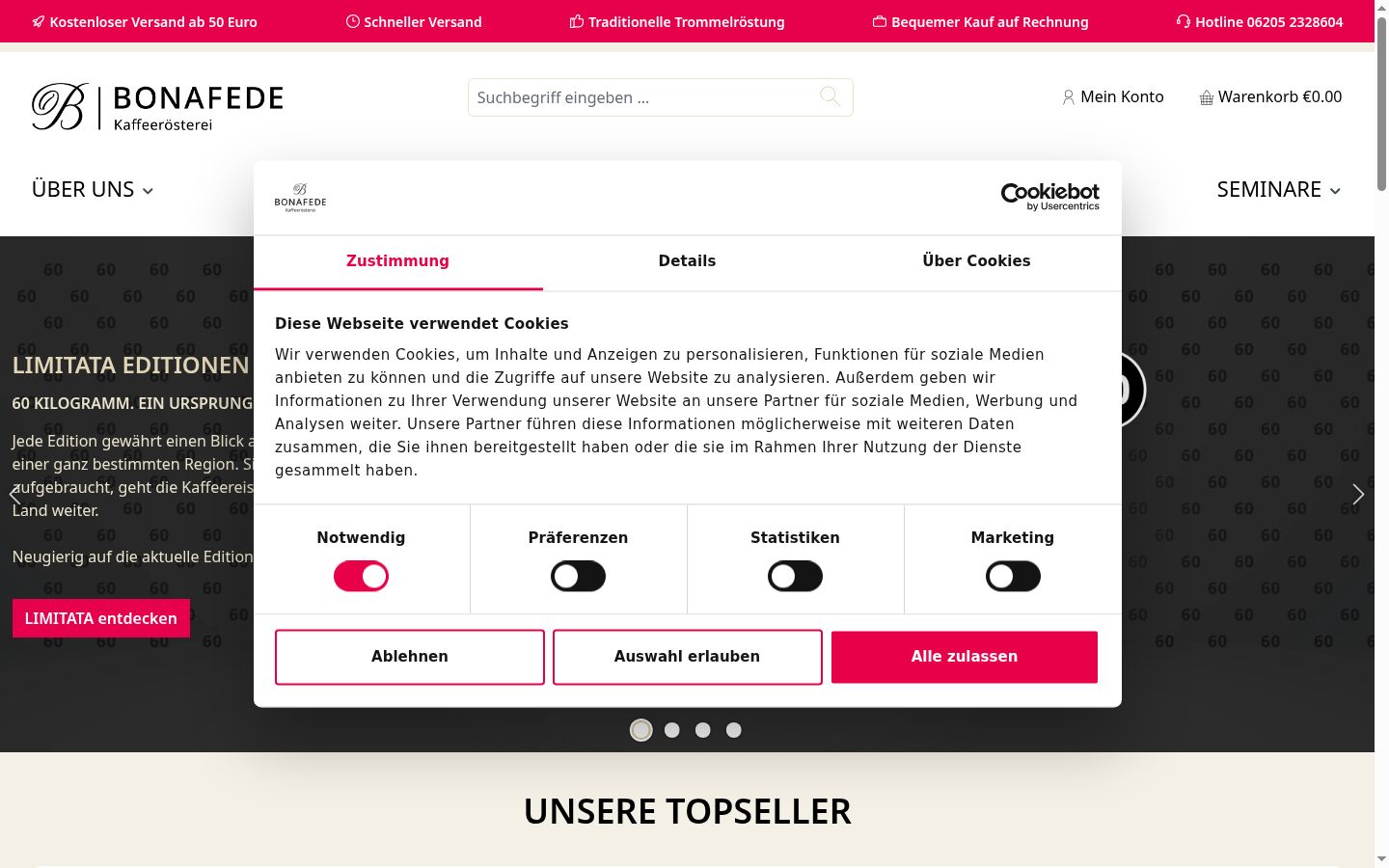 Screenshot tal-banner tal-kunsens muri qabel kwalunkwe interazzjoni