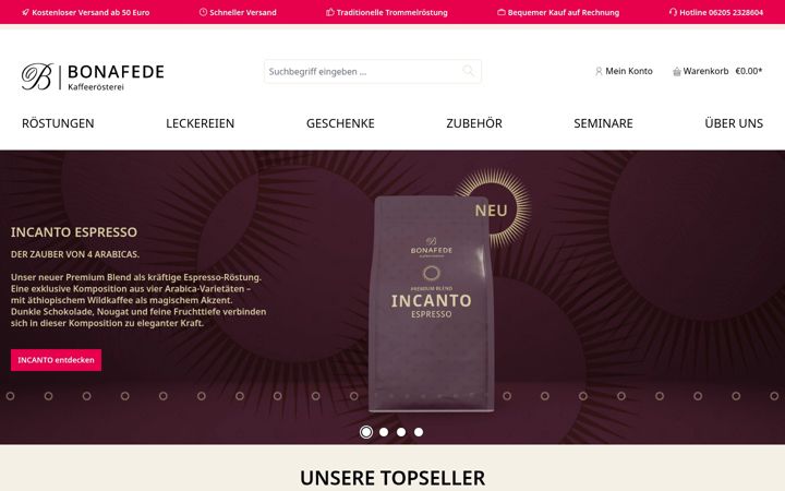 Screenshot of kaffeeroesterei-bonafede.de